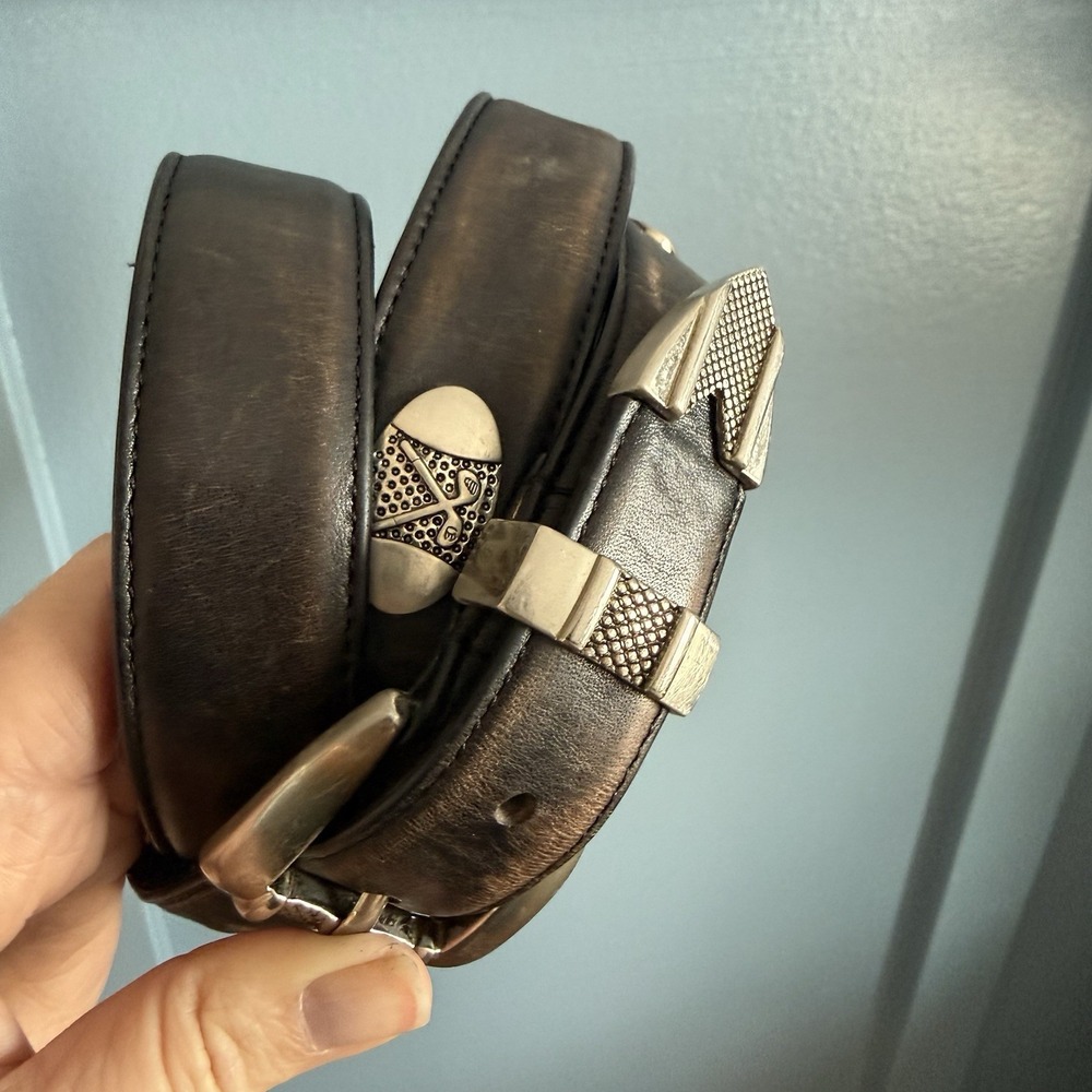 Leather Golf Belt Men Size 42 Black Metal Golf Medallions Country Club